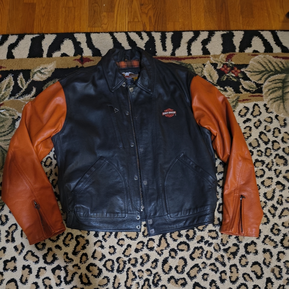 Mens Vintage.Harley-Davidson Rare Motorcycle Cowhide  Jacket. NEW BLK RED XL.